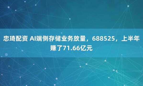 忠琦配资 AI端侧存储业务放量，688525，上半年赚了71.66亿元