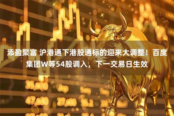 添盈聚富 沪港通下港股通标的迎来大调整！百度集团W等54股调入，下一交易日生效